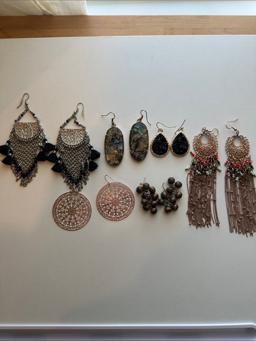 Mixed Metallic and Black and Brown Boho Fringe Earrings Set